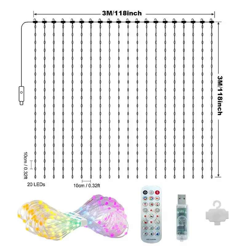 400Leds Smart Curtain String Light Bluetooth APP Control Christmas Fairy Light DIY Picture Display Garland Party Wedding Decor