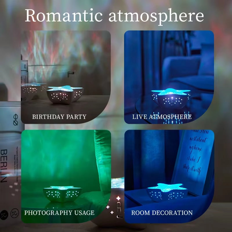 Starfish LED Night Light Rechargeable Table Lamp Northern Ocean Wave Projector Lights Romantic for Bedroom Desk Festival Decor